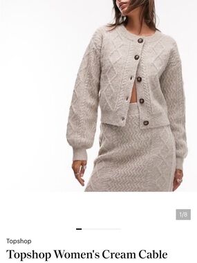 Topshop Neutral Cream Cable Knit Button-Front Cardigan